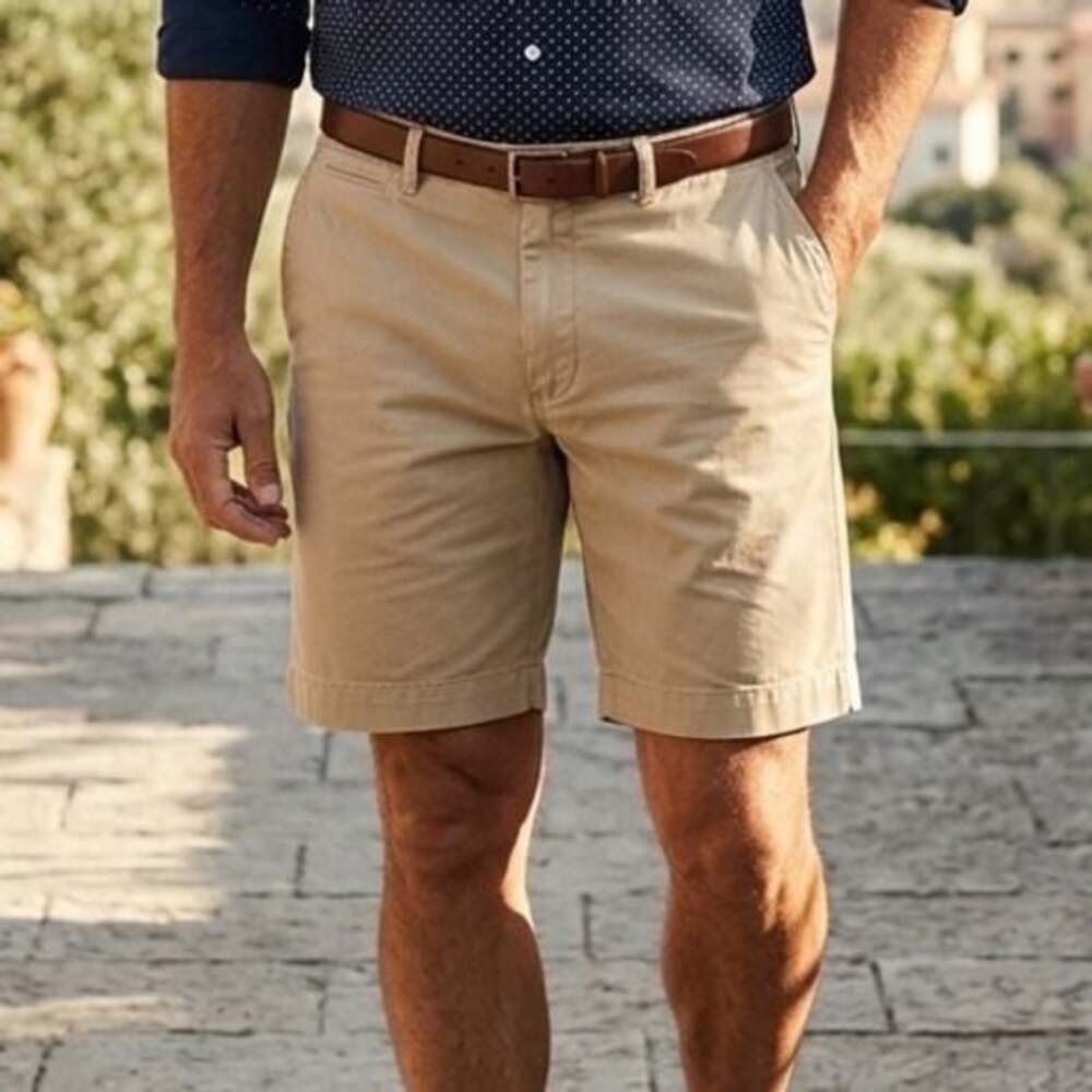 Polo Ralph Lauren Chino Shorts Mens 36 Tan Khaki Flat Front Cotton Twill Prep